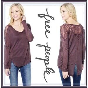 Free People Size SP The Gatsby Purple Embroidered Tunic Top Boho Minimalist